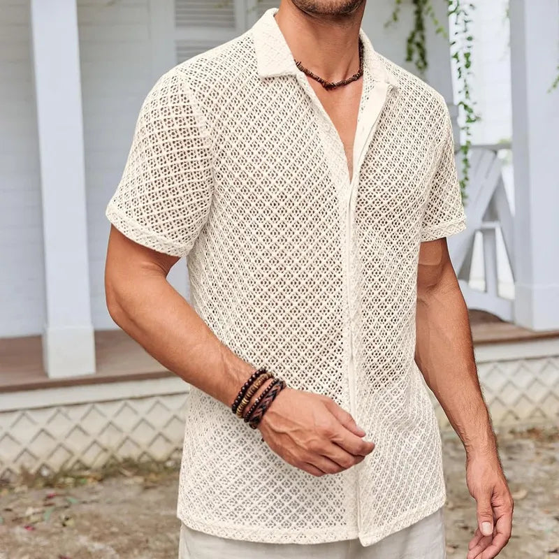 Men's Summer Mesh Short Sleeve Lapel Shirt