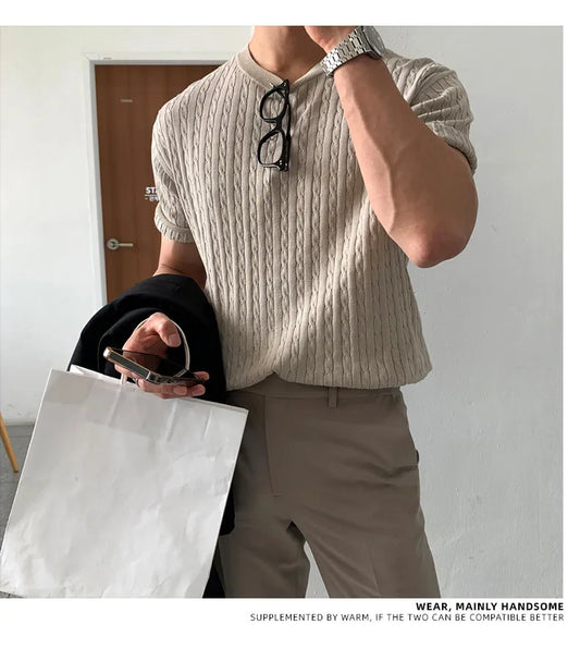 Urban Knit Tee for Men – Solid Color, Relaxed Summer Fit