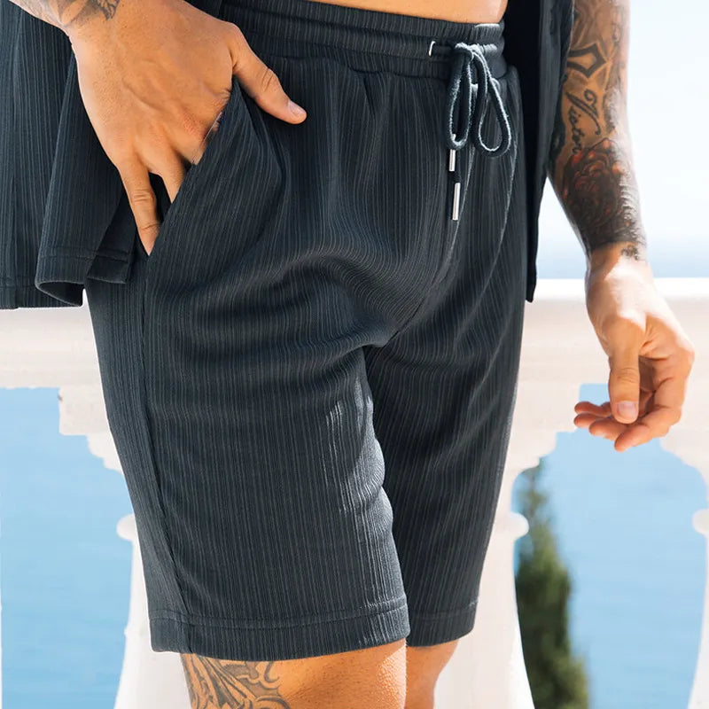 Men's Two-Piece Summer Beach Set – Short Sleeve Lapel Button Shirt & Shorts