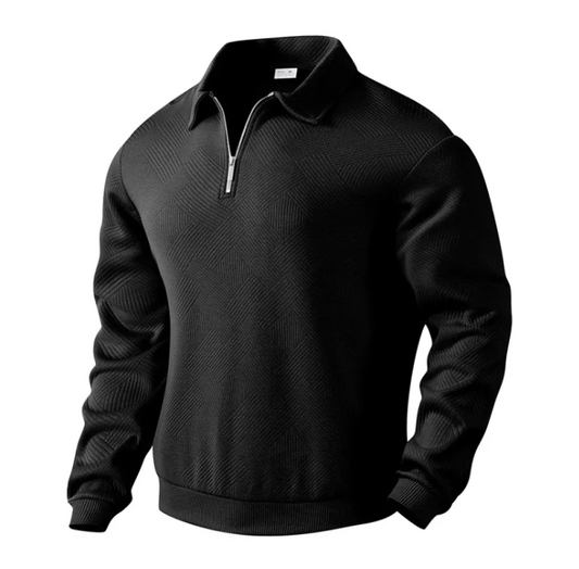 Men's Jacquard Lapel Half-Zip Sweatshirt – Solid Colour Long-Sleeved Top