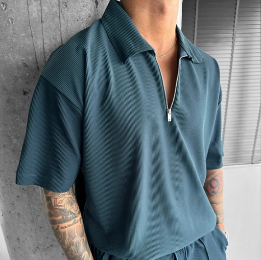 Men's Summer Zipper Polo Set – Short Sleeve Polo Shirt & Drawstring Shorts