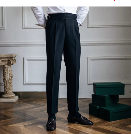 Men's High Waist Straight-Length British Casual Suit Pants