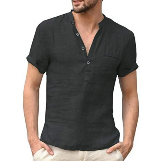 Men's Casual Linen V-Neck Short Sleeve Beach Shirt