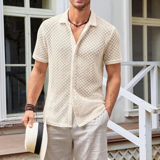 Men's Summer Mesh Short Sleeve Lapel Shirt