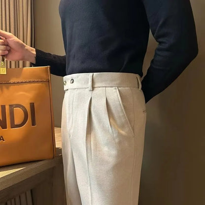 Men's Woolen Draping Cropped Straight Casual Suit Pants