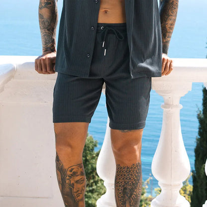 Men's Two-Piece Summer Beach Set – Short Sleeve Lapel Button Shirt & Shorts