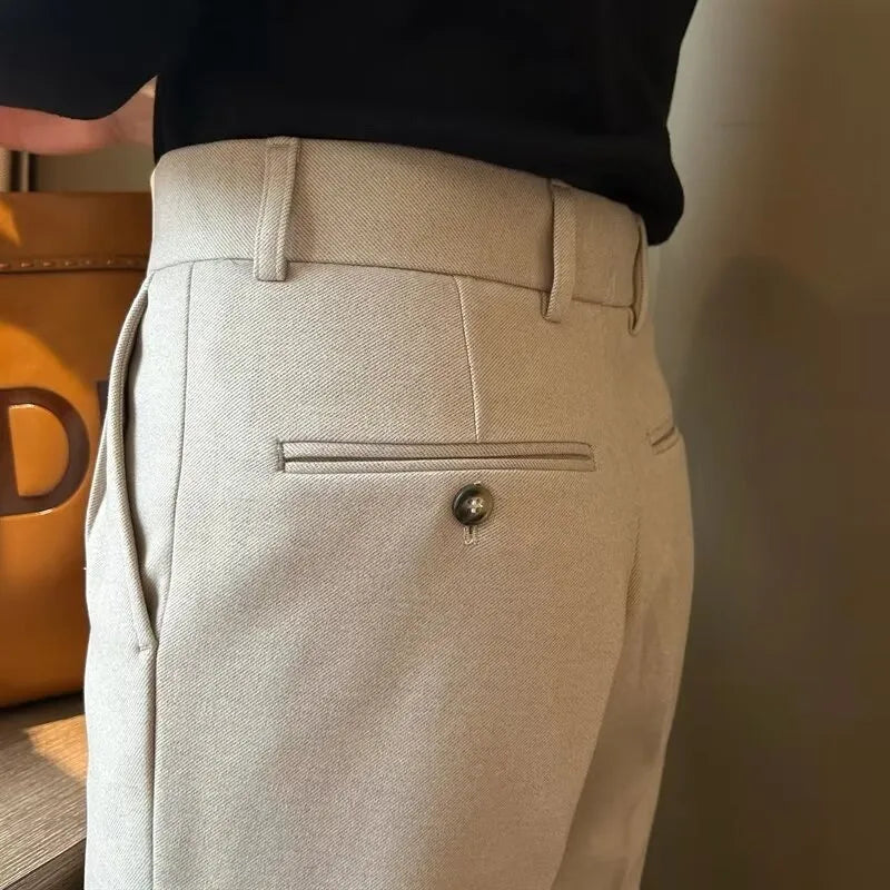 Men's Woolen Draping Cropped Straight Casual Suit Pants