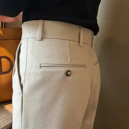 Men's Woolen Draping Cropped Straight Casual Suit Pants