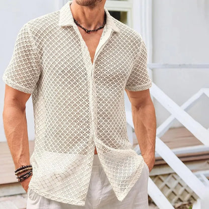 Men's Summer Mesh Short Sleeve Lapel Shirt