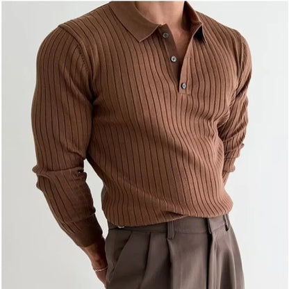 Men’s Slim Fit Knit Polo Shirt with Buttons – Long Sleeve