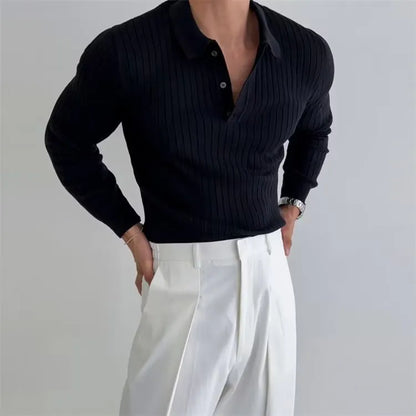 Men’s Slim Fit Knit Polo Shirt with Buttons – Long Sleeve