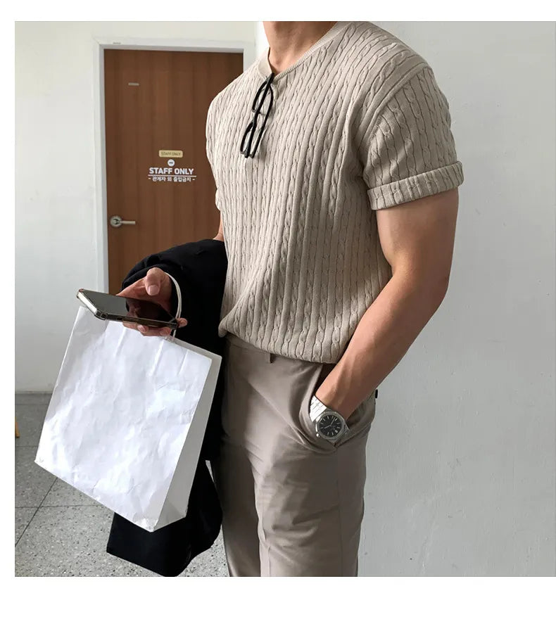 Urban Knit Tee for Men – Solid Color, Relaxed Summer Fit