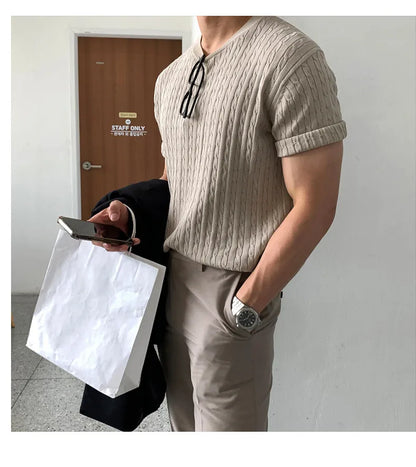 Urban Knit Tee for Men – Solid Color, Relaxed Summer Fit