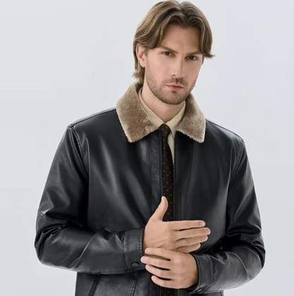 Men’s Winter Windproof Warm Leather Jacket – Stylish & Durable