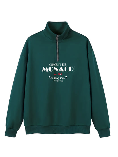 Men’s Monaco Fleece Zip Pullover Sweatshirt – Casual Comfort with Lettering
