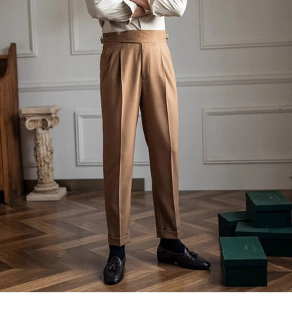 Men's High Waist Straight-Length British Casual Suit Pants