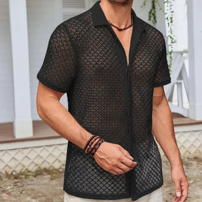 Men's Summer Mesh Short Sleeve Lapel Shirt