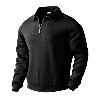 Men's Jacquard Lapel Half-Zip Sweatshirt – Solid Colour Long-Sleeved Top