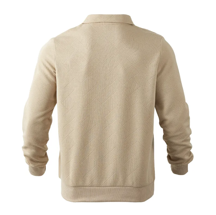 Men's Jacquard Lapel Half-Zip Sweatshirt – Solid Colour Long-Sleeved Top