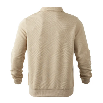 Men's Jacquard Lapel Half-Zip Sweatshirt – Solid Colour Long-Sleeved Top