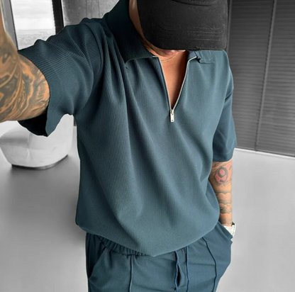 Men's Summer Zipper Polo Set – Short Sleeve Polo Shirt & Drawstring Shorts