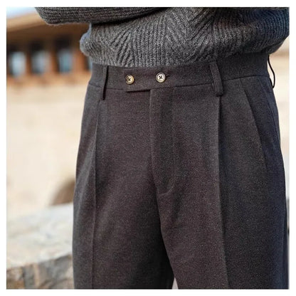 Men's Woolen Draping Cropped Straight Casual Suit Pants