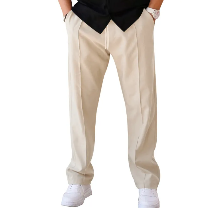 Men's Casual Loose Straight Pants with Drawstring Design