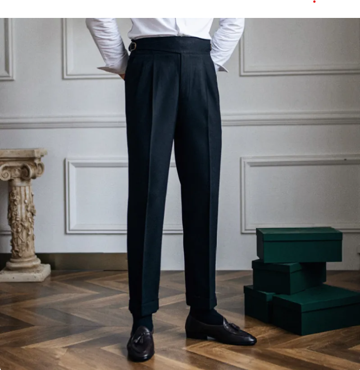 Men's High Waist Straight-Length British Casual Suit Pants