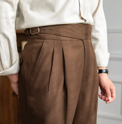Men's High Waist Straight-Length British Casual Suit Pants