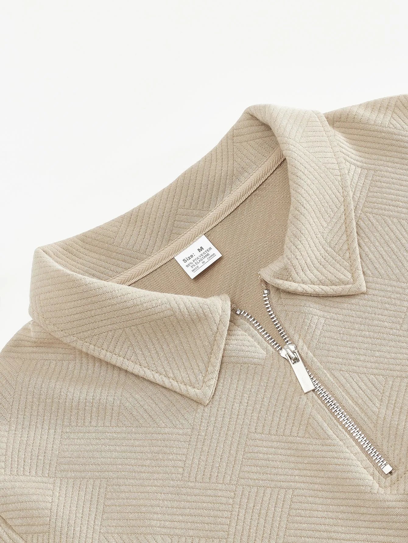 Men's Jacquard Lapel Half-Zip Sweatshirt – Solid Colour Long-Sleeved Top