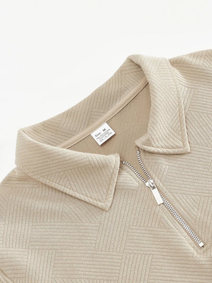 Men's Jacquard Lapel Half-Zip Sweatshirt – Solid Colour Long-Sleeved Top