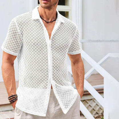Men's Summer Mesh Short Sleeve Lapel Shirt
