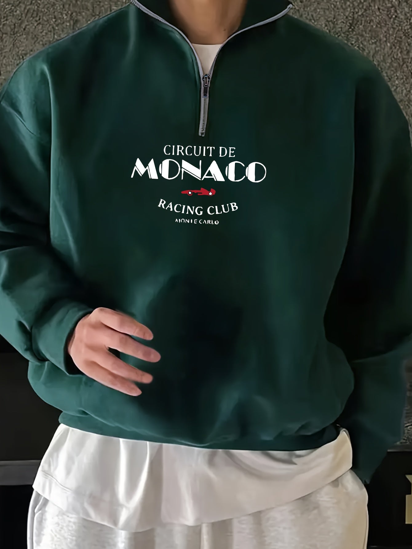 Men’s Monaco Fleece Zip Pullover Sweatshirt – Casual Comfort with Lettering