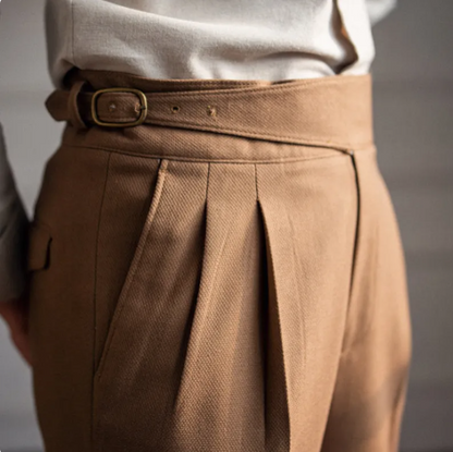 Men's High Waist Straight-Length British Casual Suit Pants