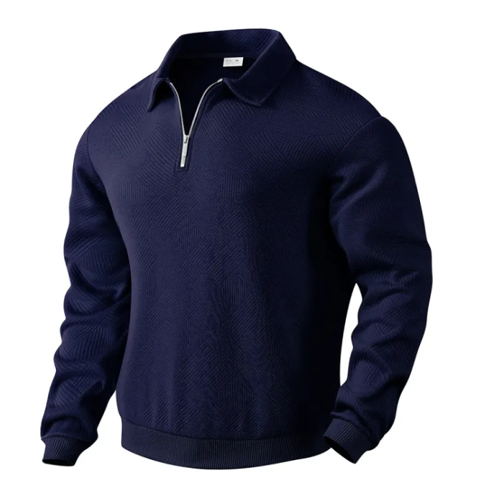 Men's Jacquard Lapel Half-Zip Sweatshirt – Solid Colour Long-Sleeved Top