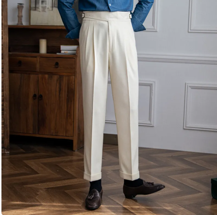 Men's High Waist Straight-Length British Casual Suit Pants