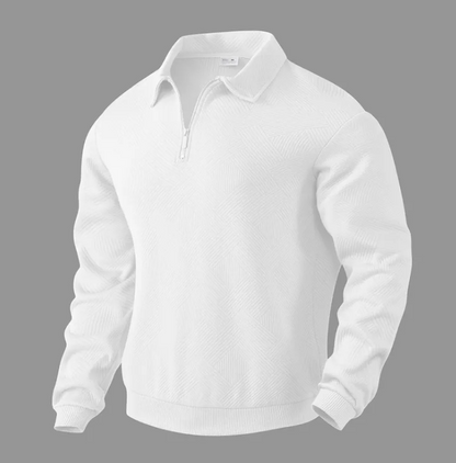 Men's Jacquard Lapel Half-Zip Sweatshirt – Solid Colour Long-Sleeved Top